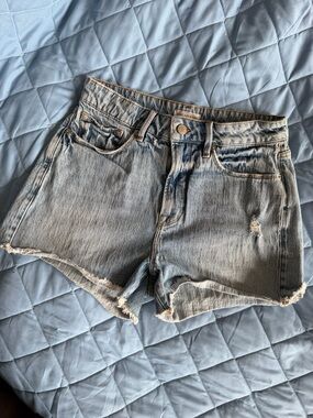 Good American Light Blue Distressed Denim Cutoff Shorts
